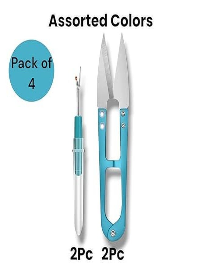 SANWALSA [Pack of 4-2 Thread Scissor & 2 Seam Ripper, Multicolor] Sewing Tool Kit | U-Shaped Yarn & Thread Cutter Scissors & Seam Ripper for Sewing - Image 3